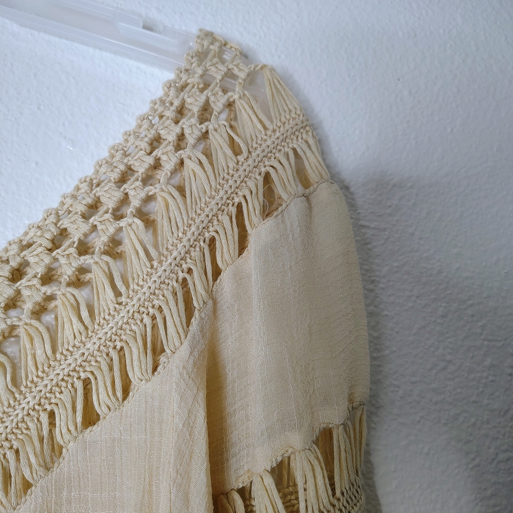 Boho Beige Crochet Mesh Midi Dress Cover Up S/M Solid Neutral Festival Beach - Picture 12 of 15